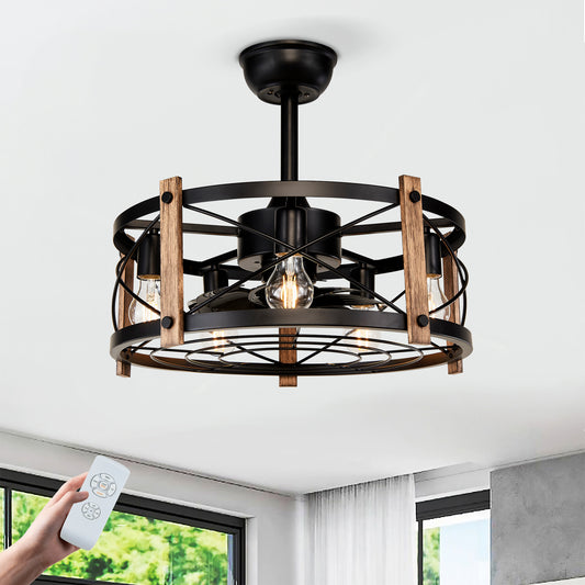 20" Matte Black Caged Chandelier Ceiling Fan with Remote - view 2