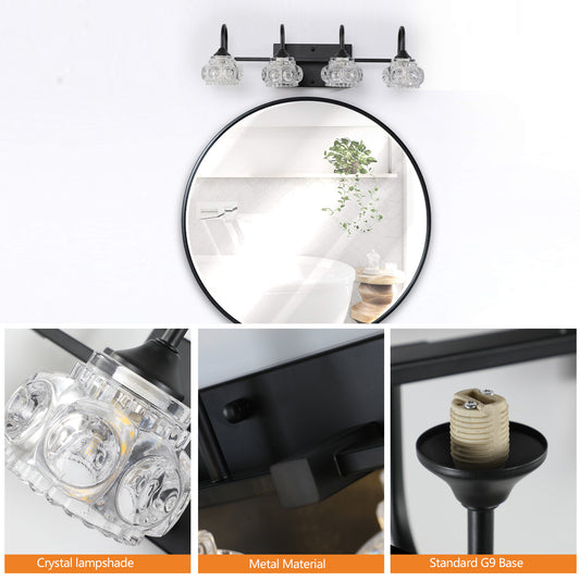 23" 4-Light Retro Black Vanity Light with Crystal Glass - view 2