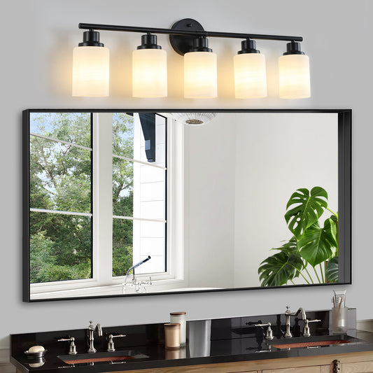 31" 5-Light Black Vanity Light with Frosted Glass - view 2