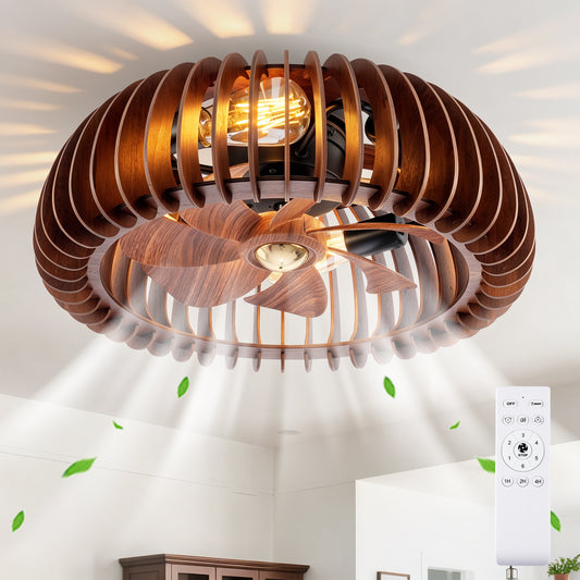 20" Wood Semicircle Flush Mount Ceiling Fan with Remote - view 2