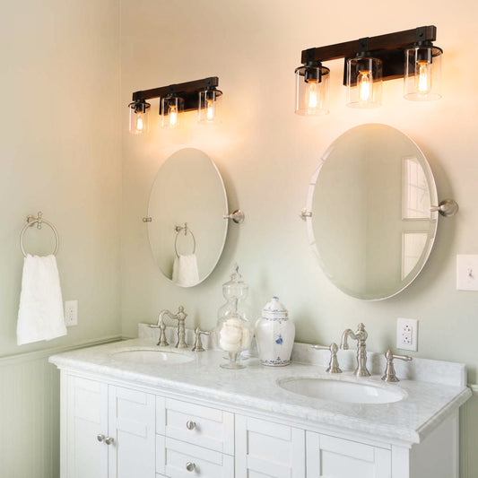 19" 3-Light Walnut Farmhouse Vanity Light with Glass Shades - view 2