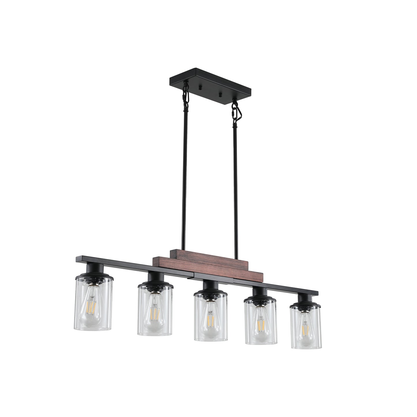 37" 5-Light Walnut Farmhouse Chandelier with Clear Glass - view 9