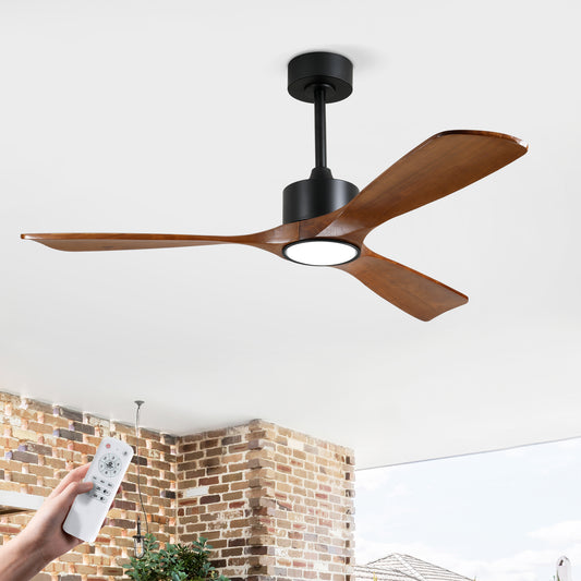 52" Matte Black Solid Wood Ceiling Fan with Dimmable LED - view 2