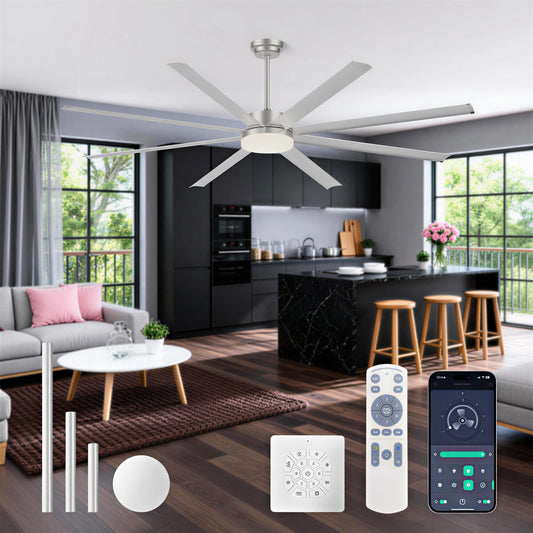 88" Silver Industrial Aluminum Ceiling Fan with Remote - view 2