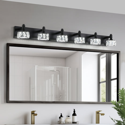 6-Light Matte Black LED Vanity Light with Crystal Glass - view 2