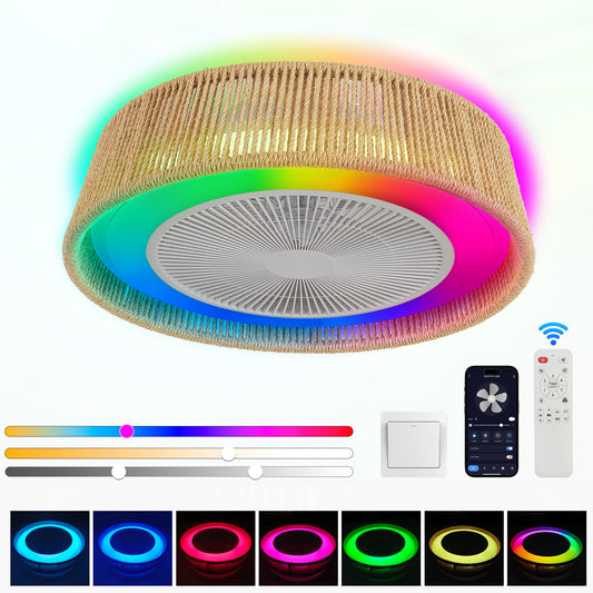 21" White Rope Woven Ceiling Fan with RGB LED - view 2