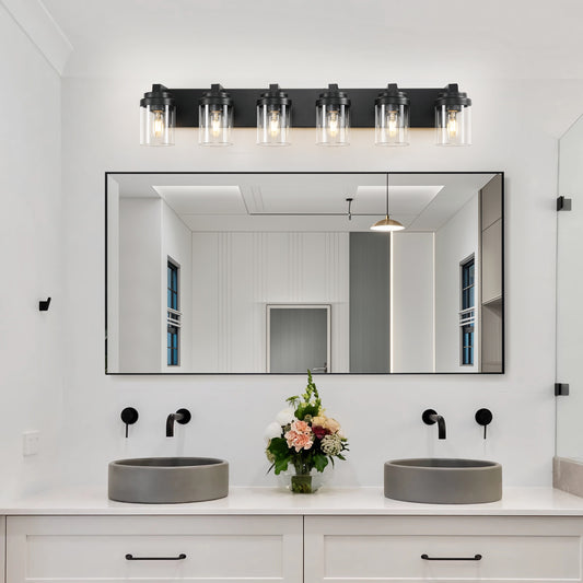 6-Light Black Vanity Light with Clear Glass Shade - view 2
