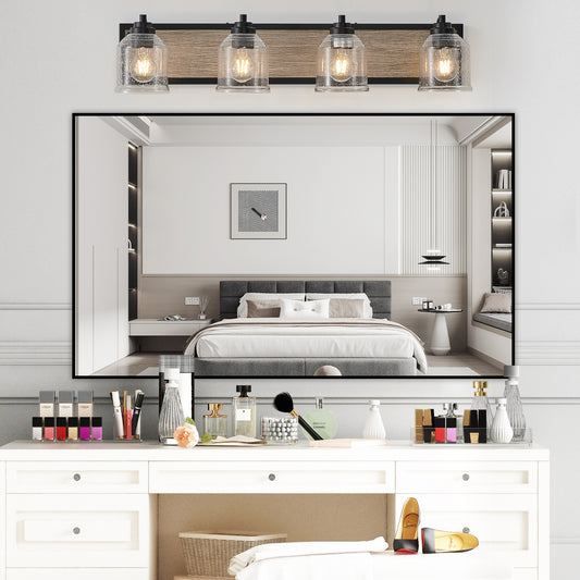 32" 4-Light Black & Wood Farmhouse Vanity Light - view 2