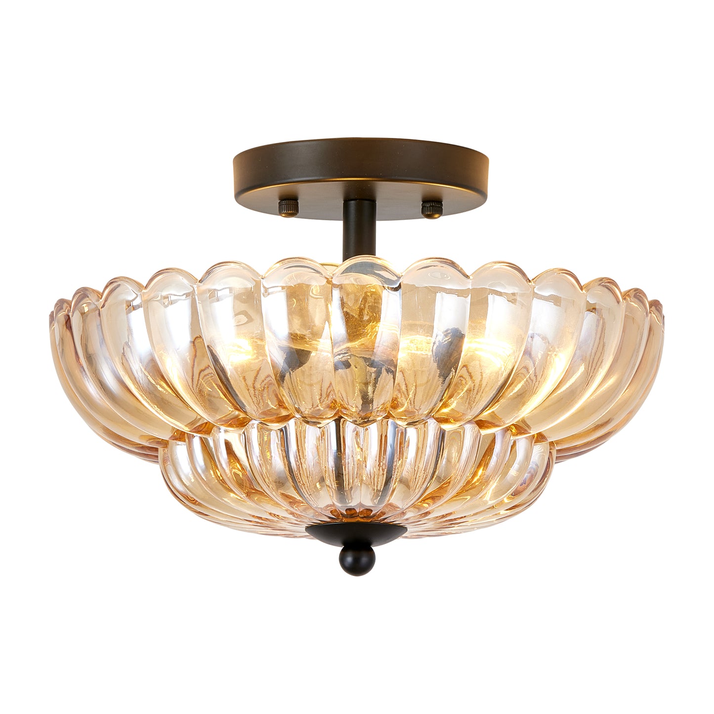 3-Light Black Semi Flush Ceiling Light with Amber Glass - view 10