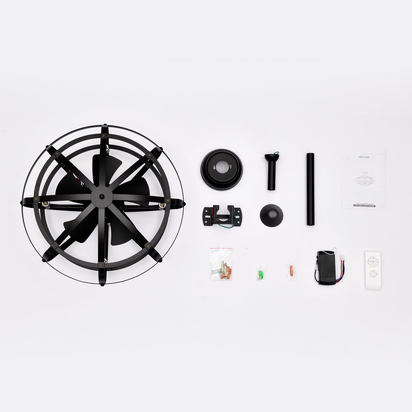20.63" Matte Black Caged Ceiling Fan with Light - view 17
