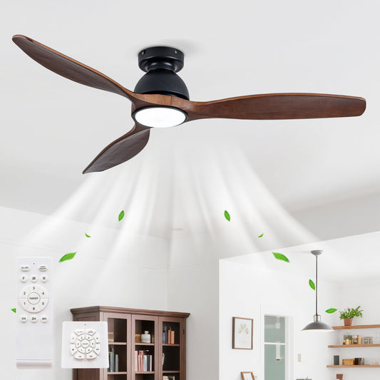 52" Matte Black Flush Mount Wood Ceiling Fan with Remote - view 2