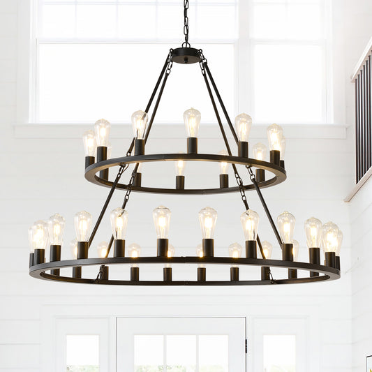 52" 2-Tier Wagon Wheel Farmhouse Chandelier, 36-Light - view 2