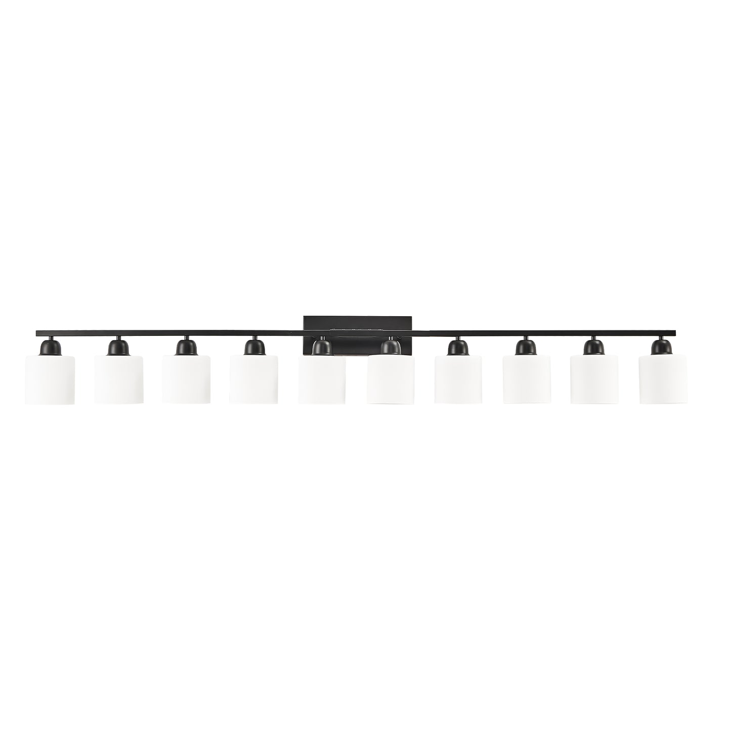65.4" 10-Light Black Vanity Wall Light with White Glass - view 11
