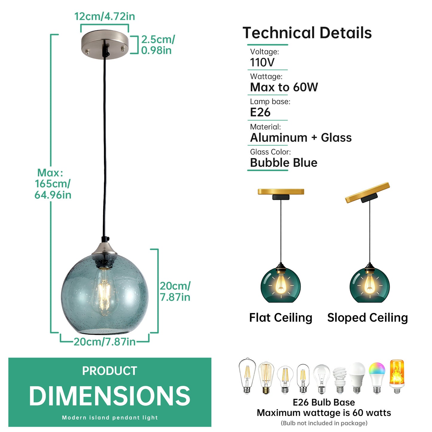 7.9" Light Green Glass Globe Pendant Light - view 9