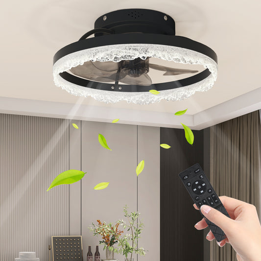 16" Black Crystal Ring Flush Mount Ceiling Fan with Remote - view 2