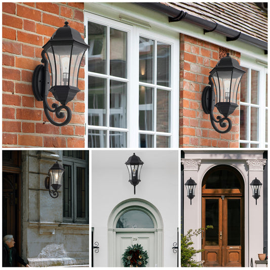 27"H Vintage Black Outdoor Wall Lantern with Bubble Glass - view 2