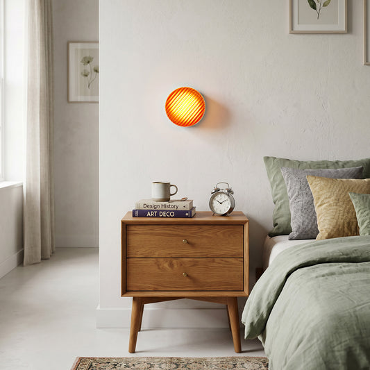 Red Round LED Wall Light with Striped Glass - view 2
