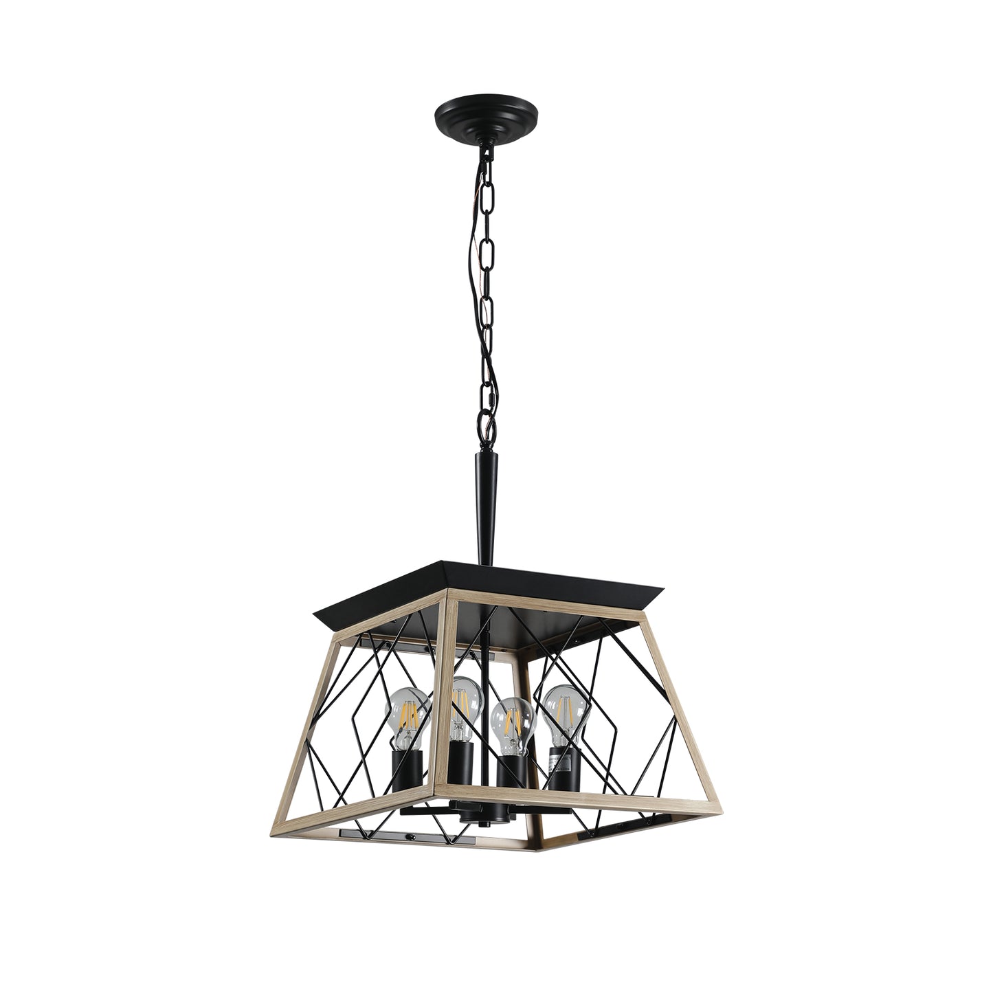 16" 4-Light Oak Industrial Cage Chandelier - view 10