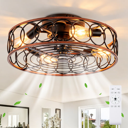 20" Matte Black Caged Ceiling Fan with Remote - view 2