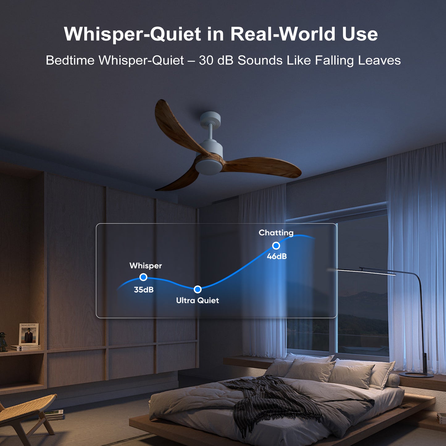 52" White & Natural Wood Ceiling Fan with Dimmable LED - view 26