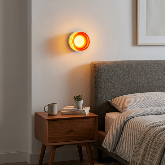 Red Minimalist Round LED Wall Light with Glass Shade - view 2