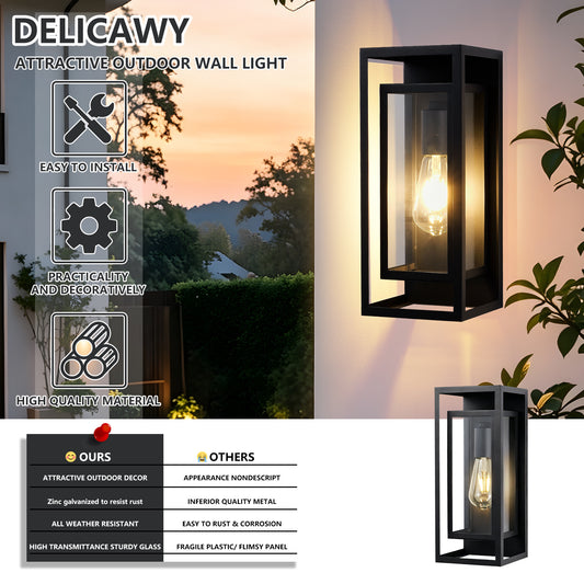 14" Black Outdoor Wall Lantern with Clear Glass, Set of 2 - view 2