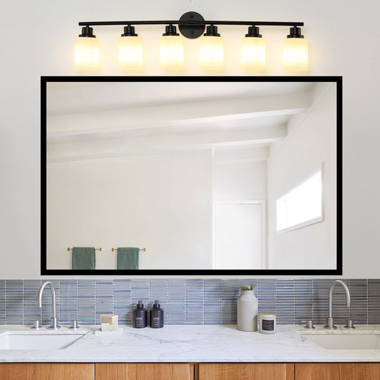 39" 6-Light Black Vanity Light with Frosted Glass - view 2