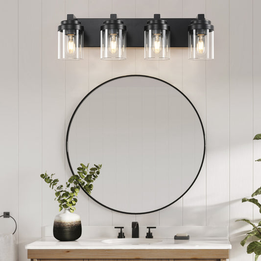 4-Light Matte Black Vanity Light with Clear Glass - view 2