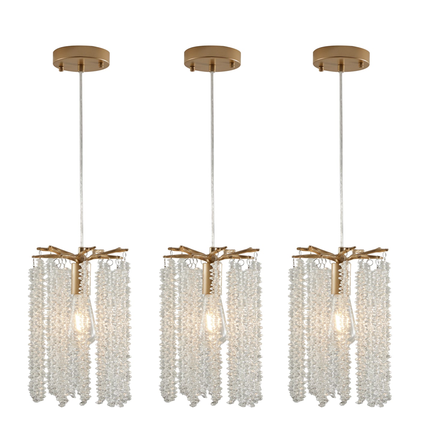 Gold Waterfall Crystal Pendant Chandelier, Set of 3 - view 10