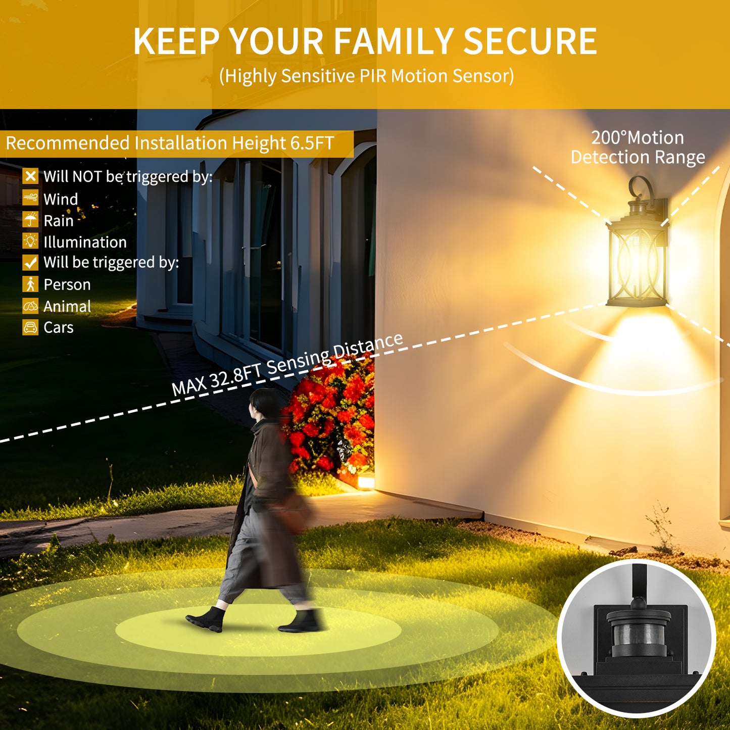 Black Motion Sensor Outdoor Wall Light - view 7