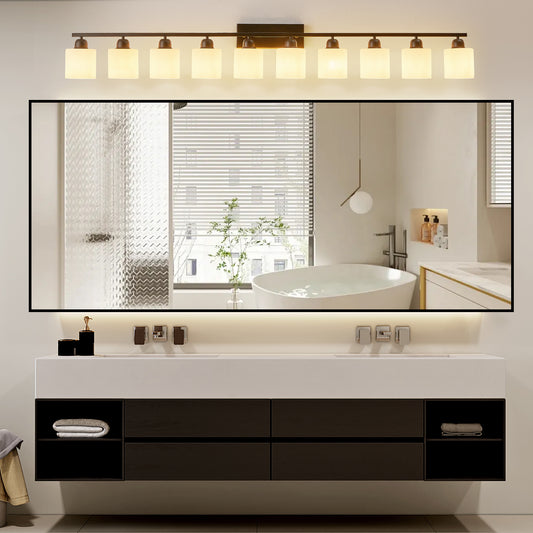 65.4" 10-Light Black Vanity Wall Light with White Glass - view 2