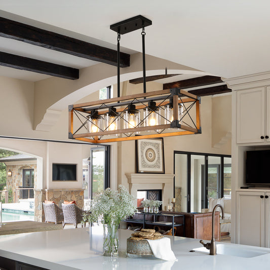 32" 5-Light Walnut Farmhouse Rectangle Chandelier - view 2
