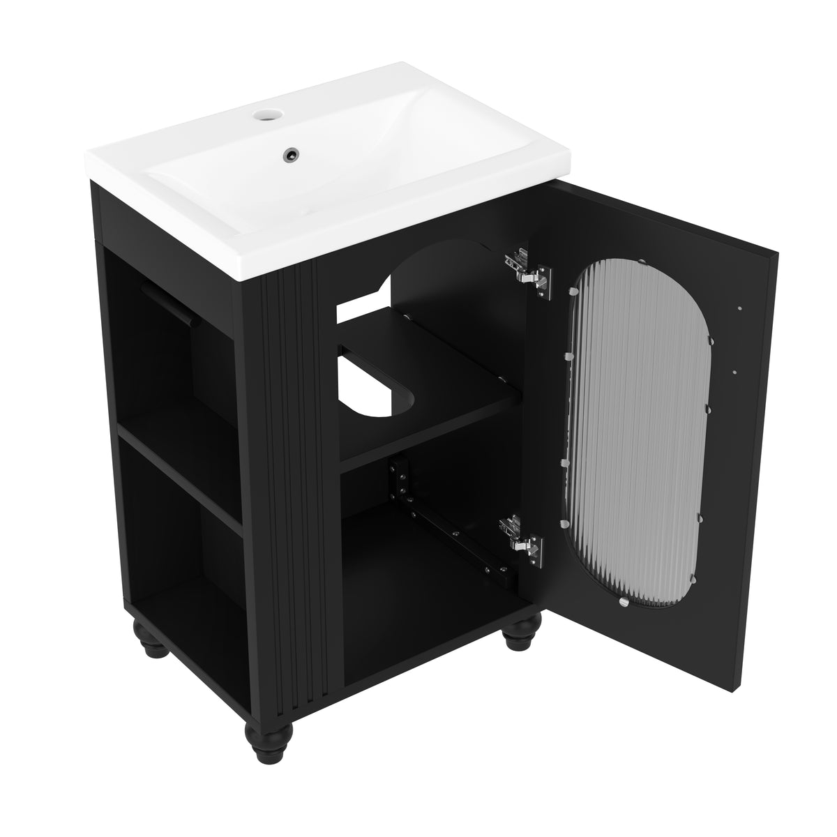 20" Black Bathroom Vanity with Ceramic Sink and Open Side Shelves