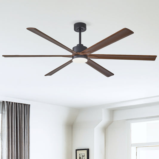 70" Matte Black & Walnut Solid Wood Ceiling Fan - view 2