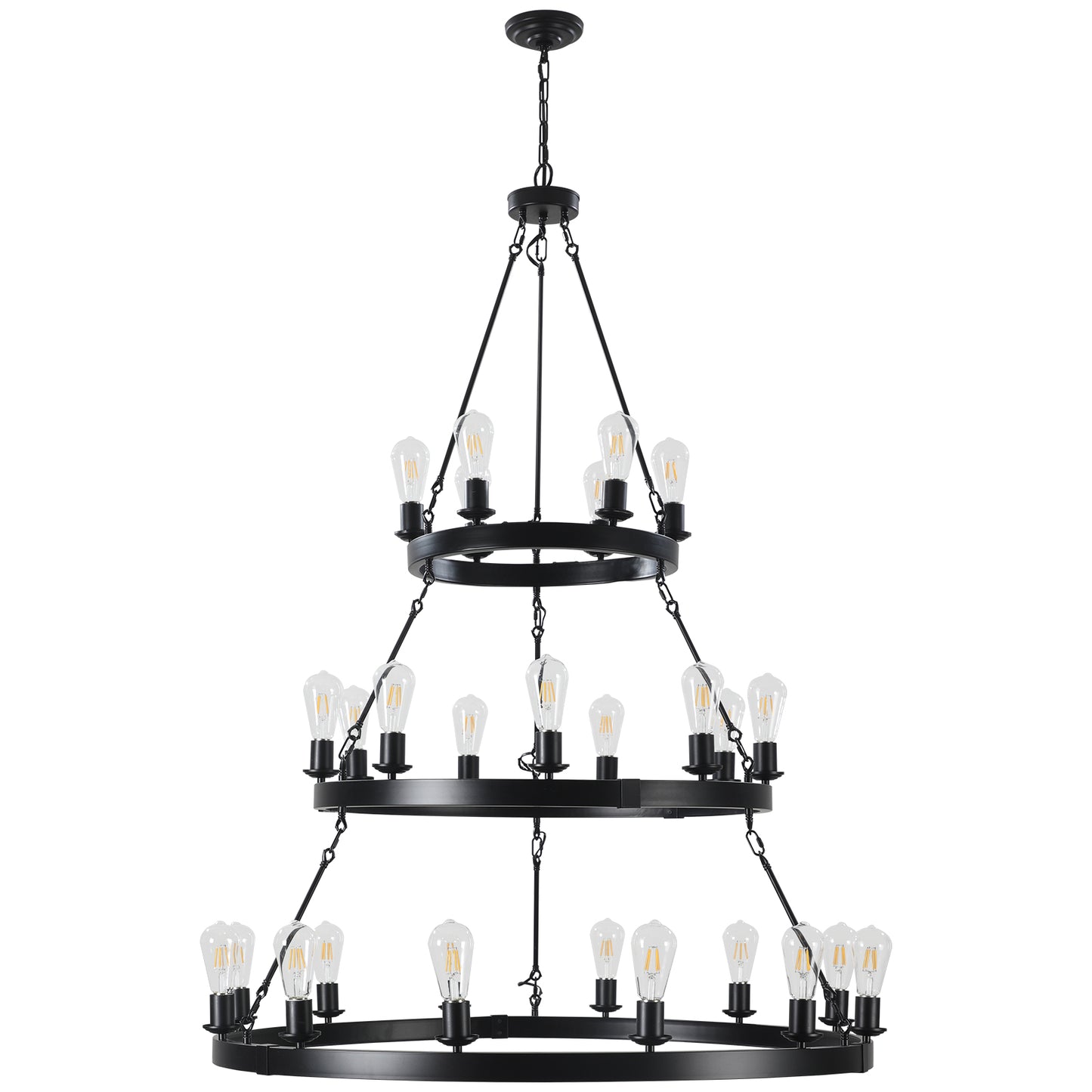 45" 3-Tier Black Industrial Pendant Light, 27-Light - view 9