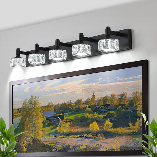 5-Light Matte Black LED Vanity Light with Crystal Glass - view 2
