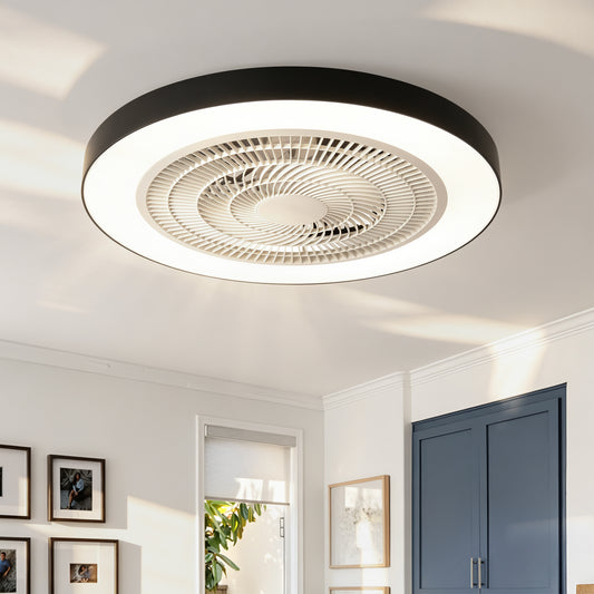 Matte Black Flush Mount Ceiling Fan with Dimmable LED - view 2