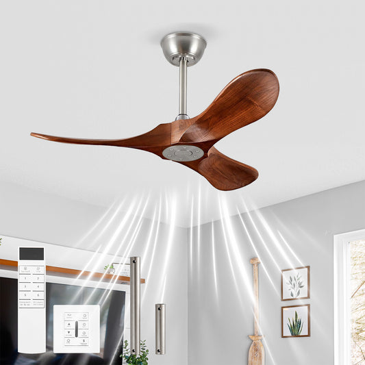 36" Satin Nickel Walnut Wood Ceiling Fan with Remote - view 2