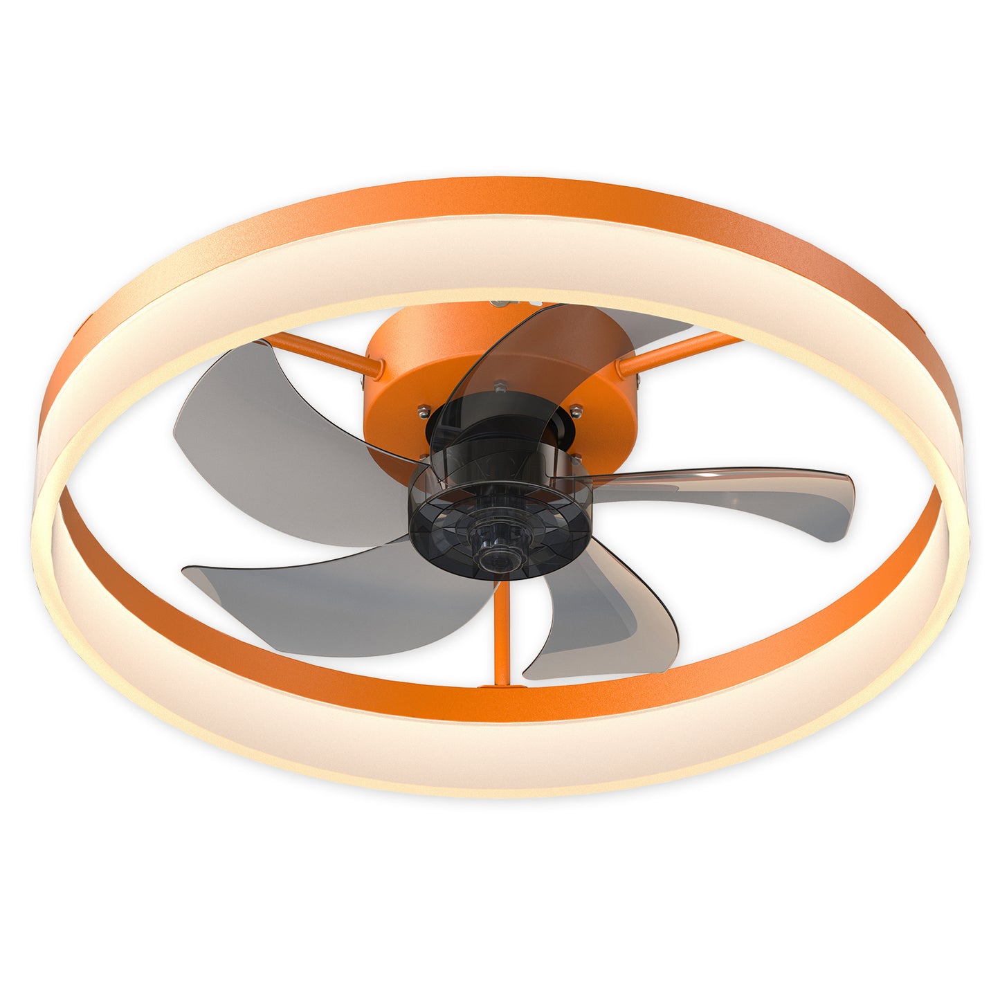White & Orange Low Profile Ceiling Fan with Dimmable LED - view 12