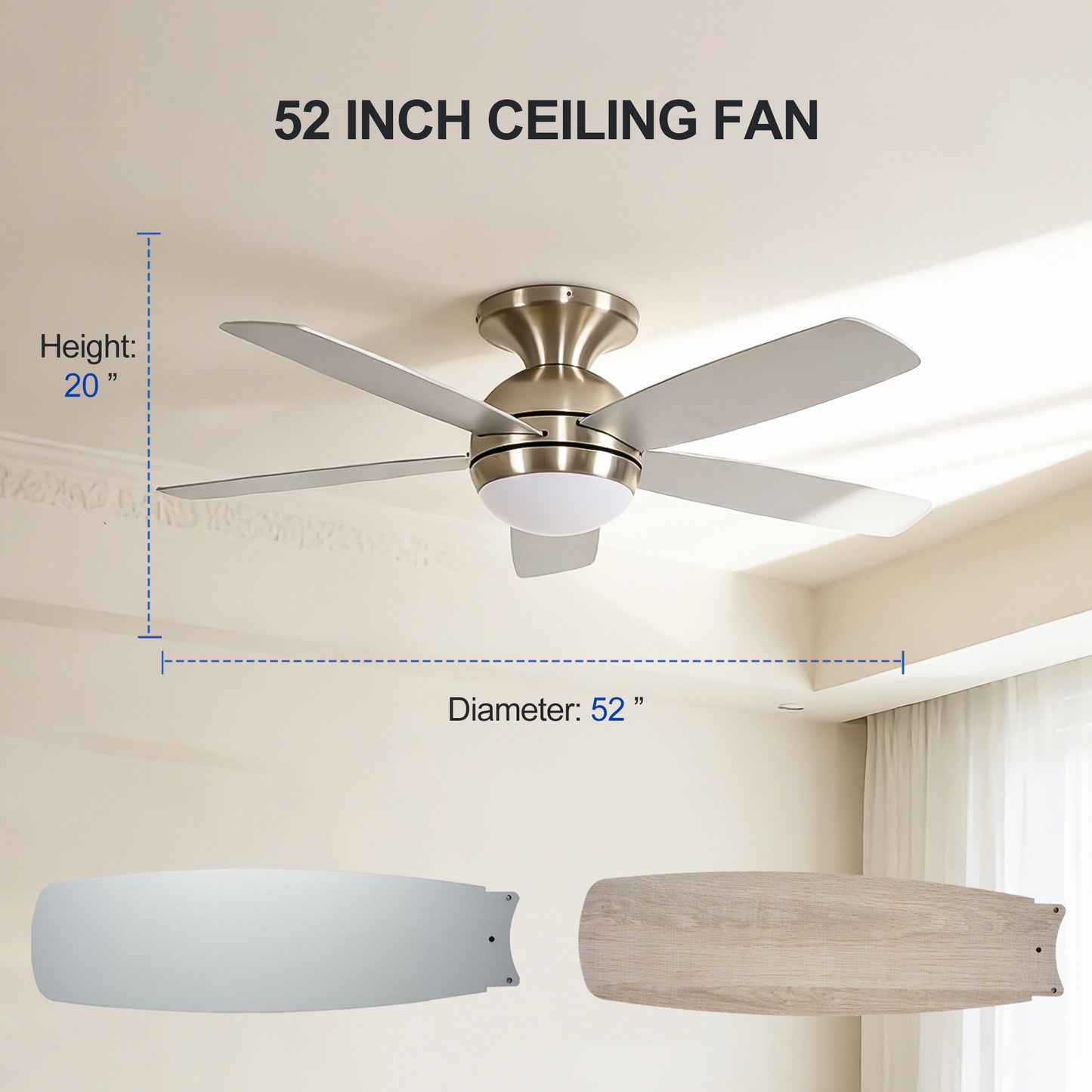 52" Satin Nickel Plywood Blade Ceiling Fan with Remote - view 24