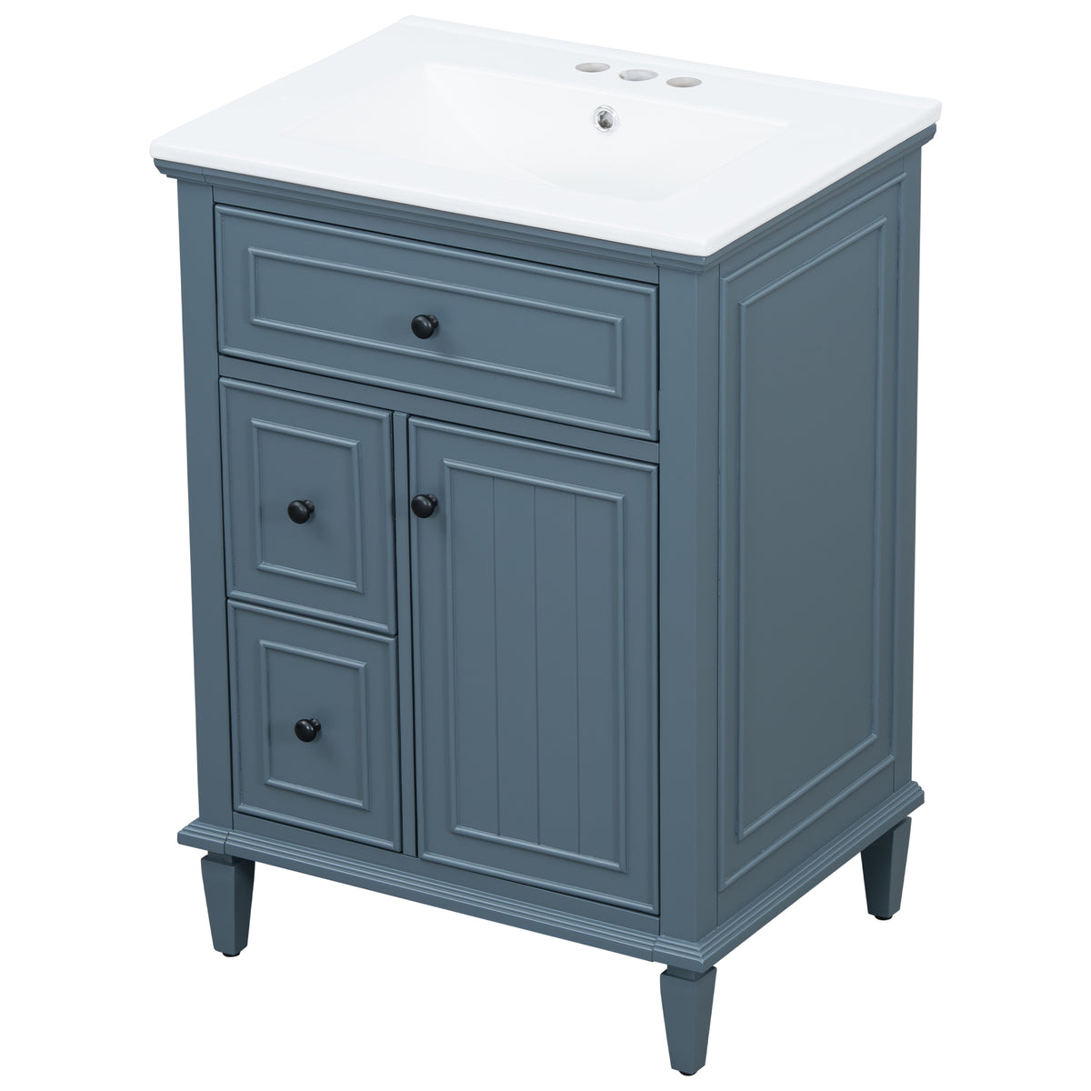 24" Blue Gray Bathroom Vanity with Sink, Flip Drawer & 2 Drawers