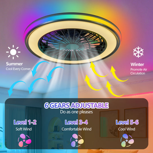 20" Black Ceiling Fan with RGB LED Light - view 2