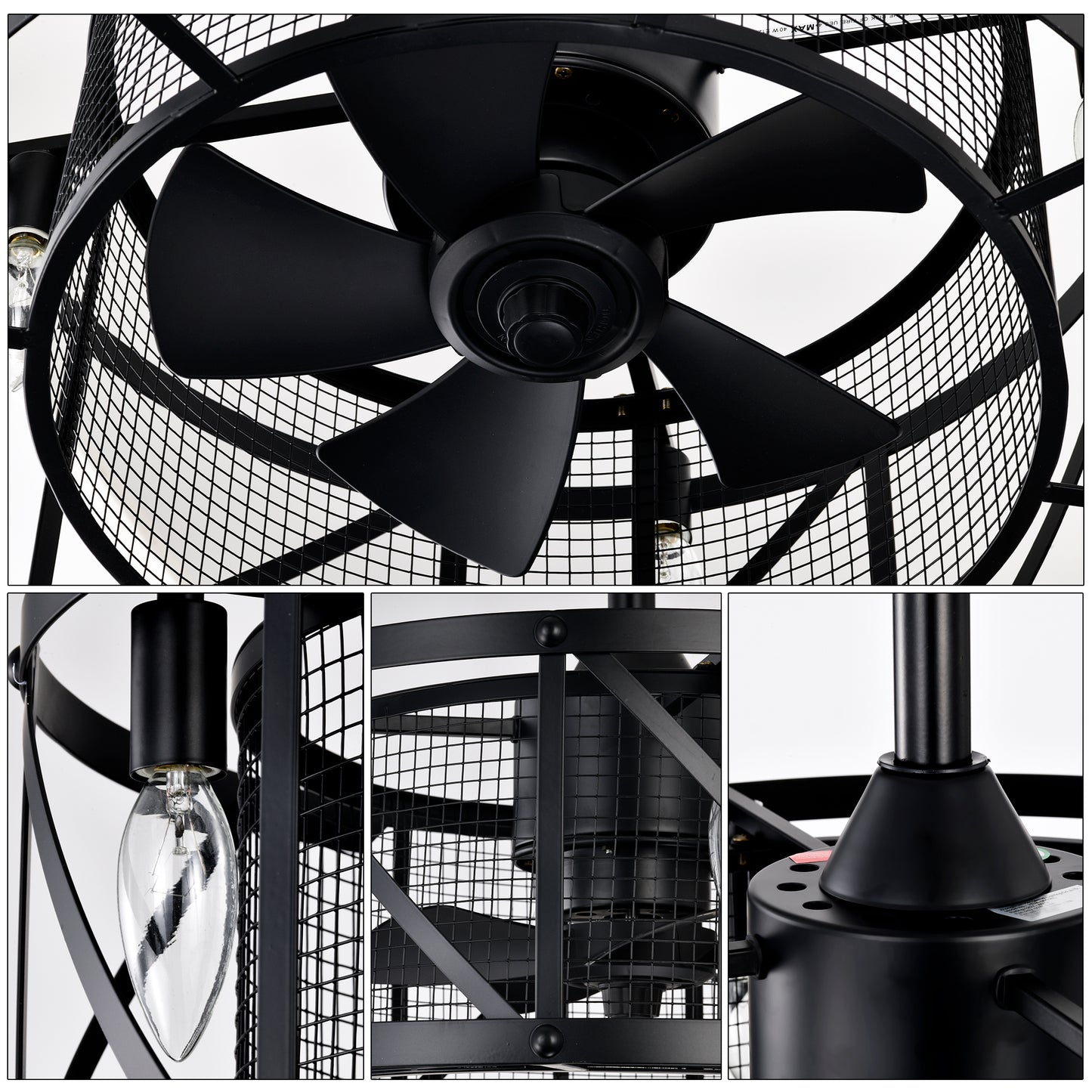 20" Matte Black Industrial Ceiling Fan with Remote - view 7