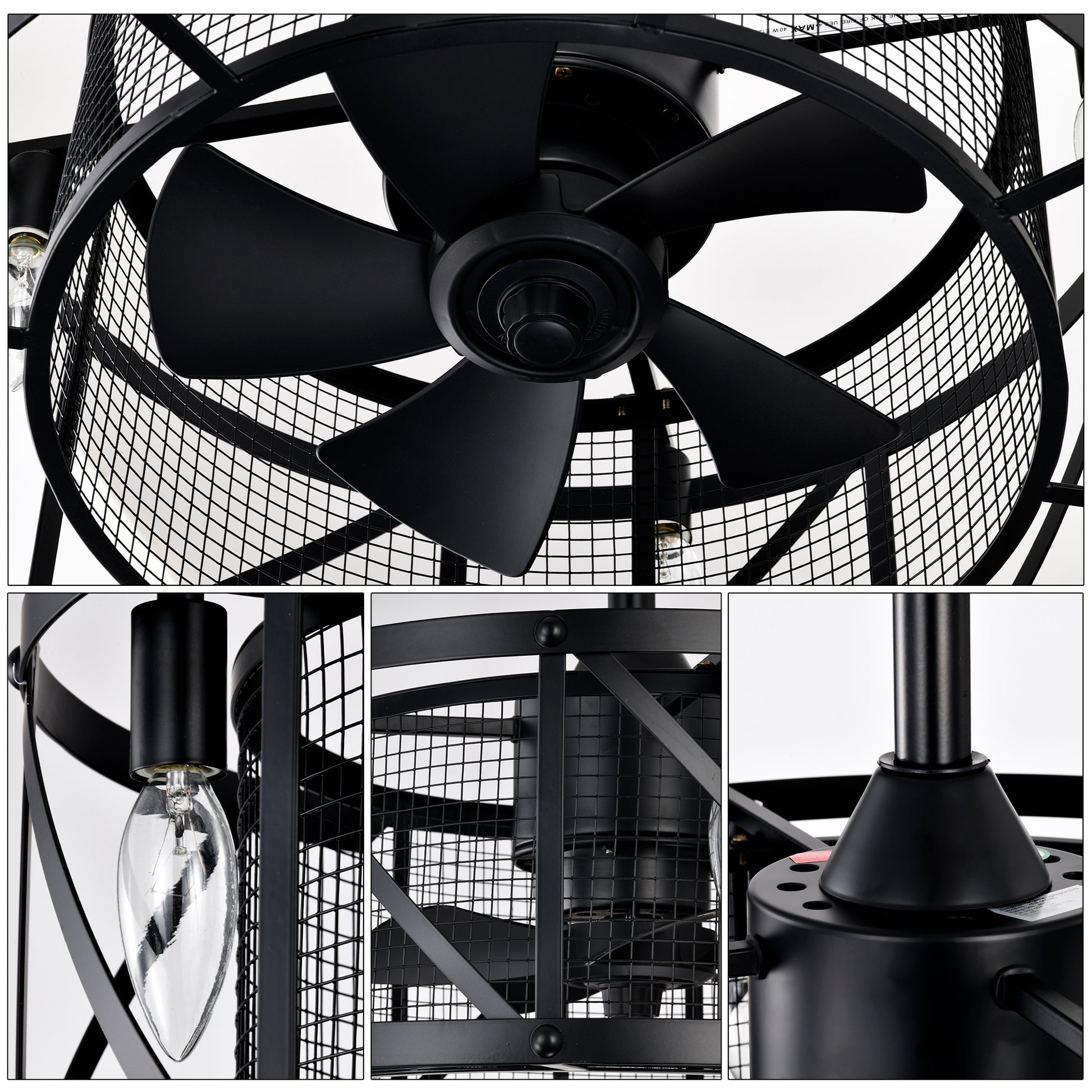 20" Matte Black Industrial Ceiling Fan with Remote - view 7