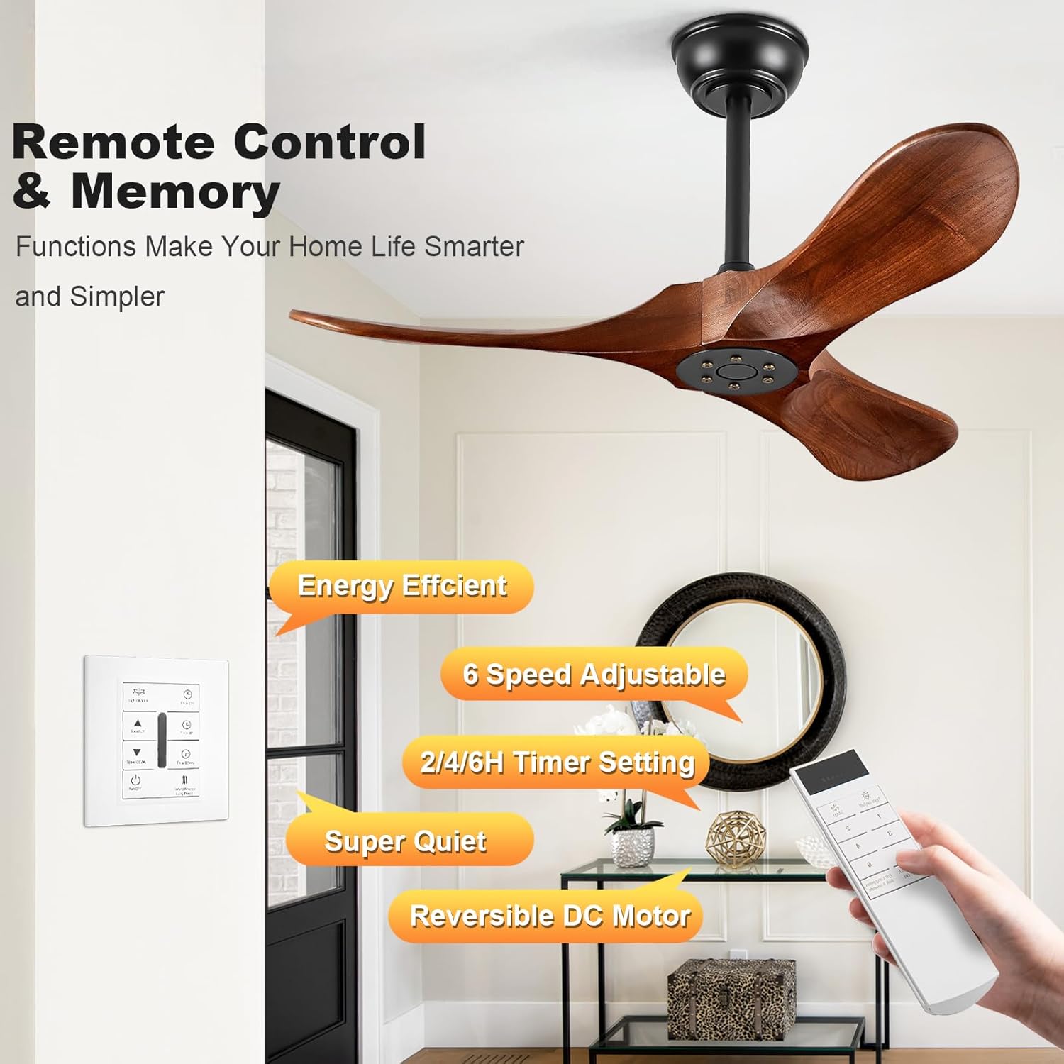 36" Walnut Wood Ceiling Fan with Remote - view 15
