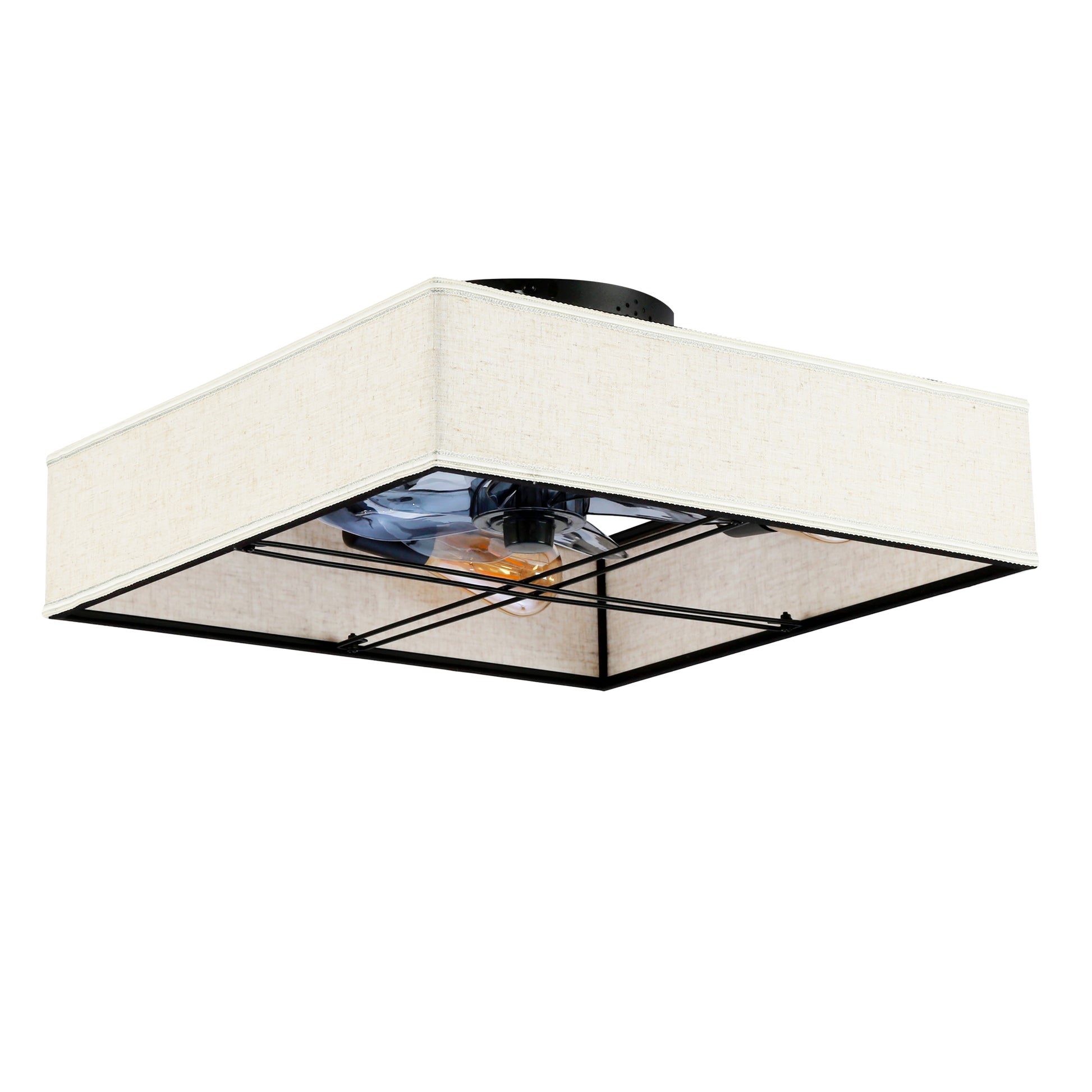 16.6" Square Fabric Farmhouse Flush Mount Ceiling Fan - view 19