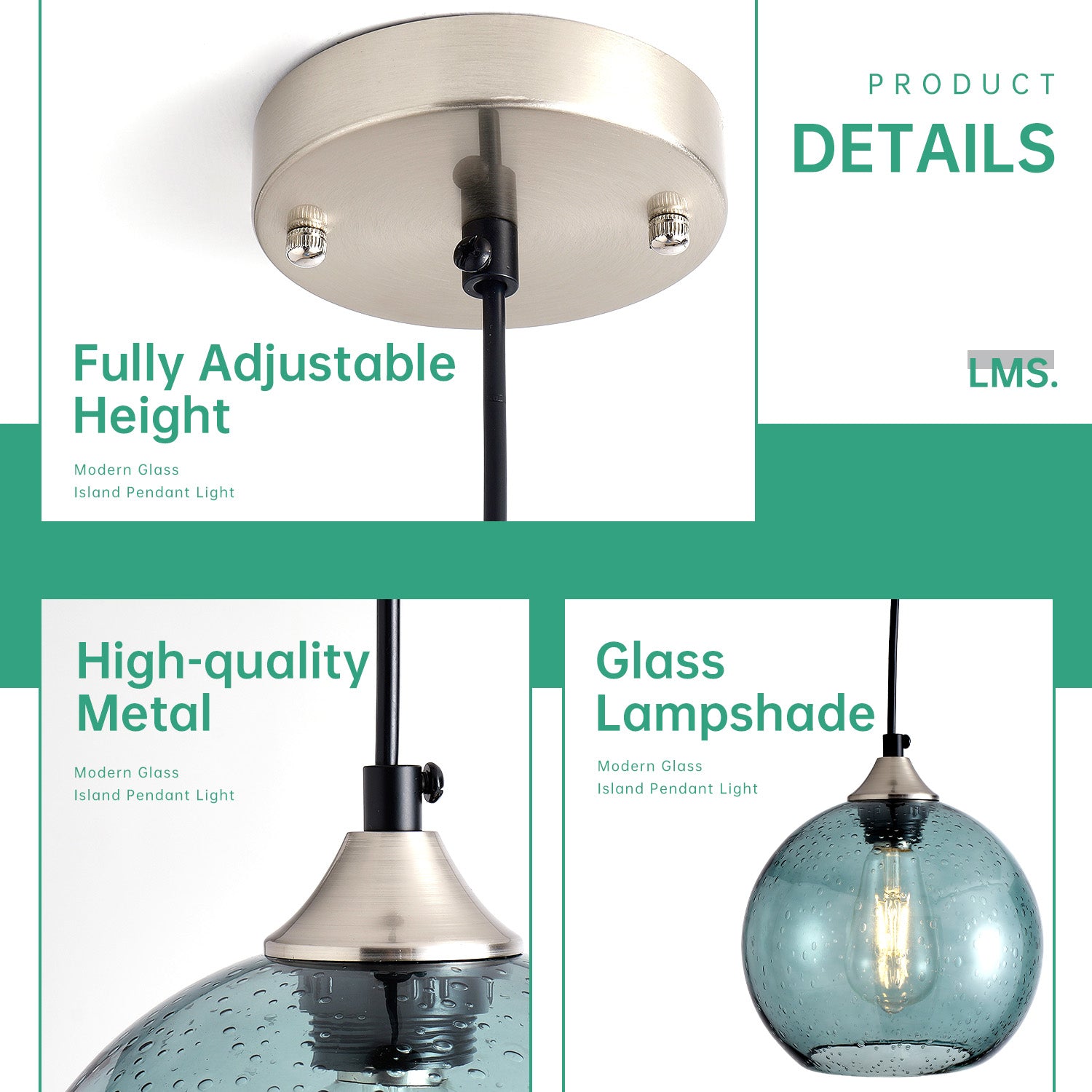 7.9" Light Green Glass Globe Pendant Light - view 6