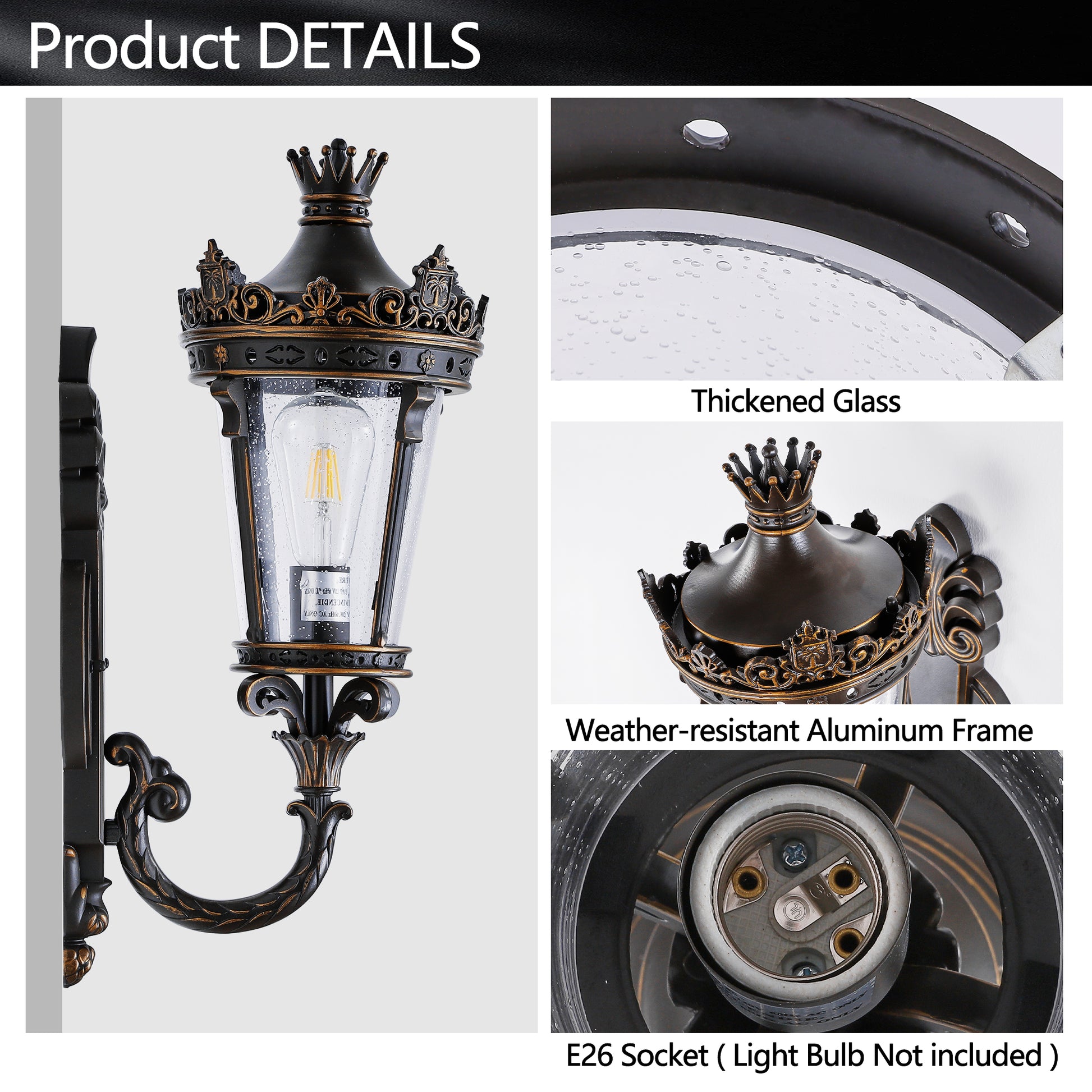 21"H Coffee Outdoor Wall Lantern with Crown Top - view 6