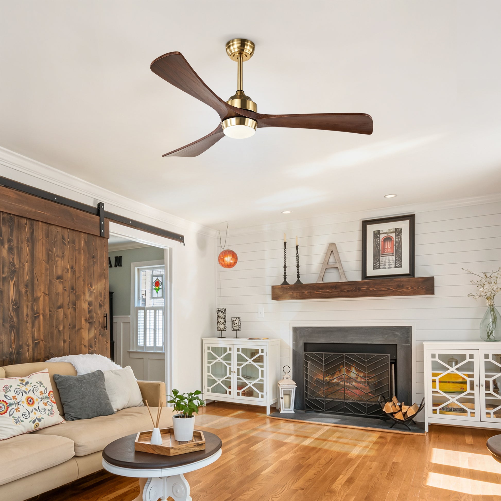 52" Gold Solid Wood Ceiling Fan with Remote - view 3
