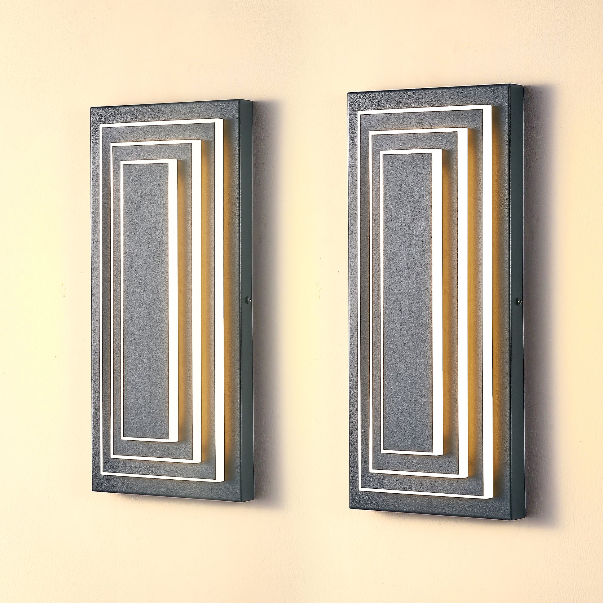 15.7" 3-Tier Black LED Outdoor Wall Light, Set of 2 - view 2